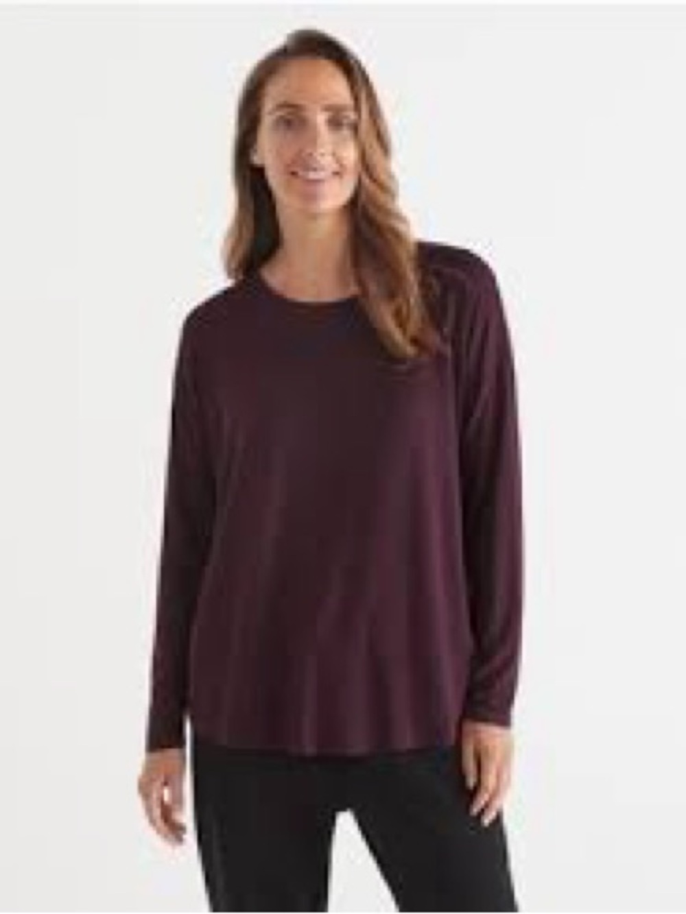 Kit & ace Relaxed Long Sleeve Crewneck Top in Plum